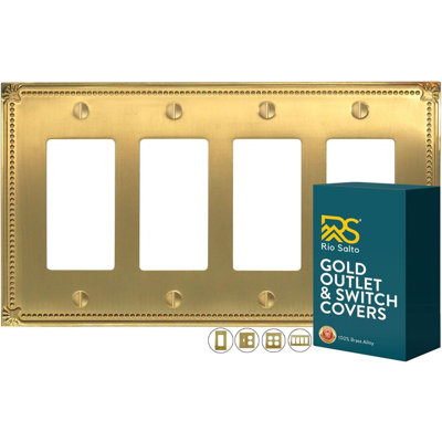 Rio Salto Pearl Collection Brushed Brass Gold Heavy-Gauge Premium Metal, Light Switch Covers, Wall Plate, Rocker 1-Gang, 3.13" x 5" Medium Size, 1-Pack