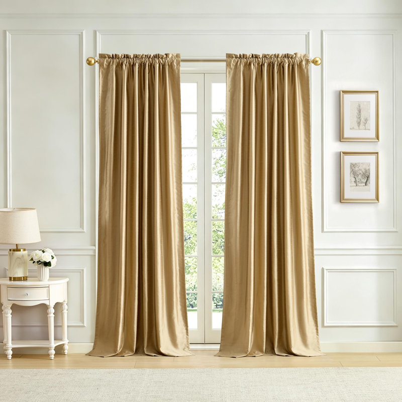 Rideau de fenêtre en soie synthétique Lenox Imperial - l 52 po x L 95 po, Gold, 52"W x 95"L