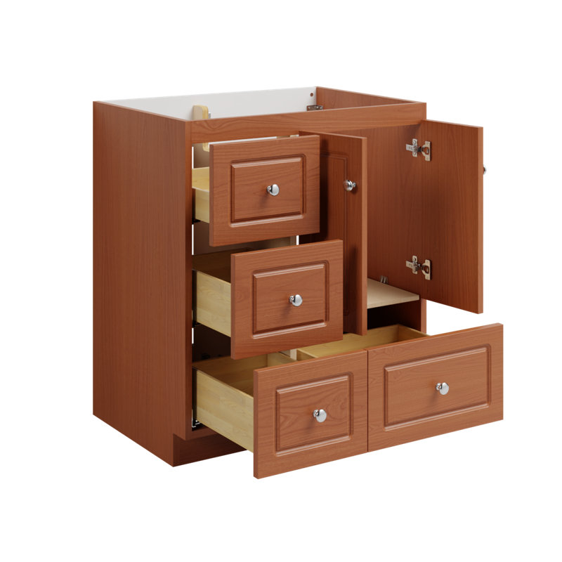 Ultraline 30 in. W x 21 in. D x 34.5 in. H Bath Vanity Cabinet without Top in Medium Alder, Medium alder