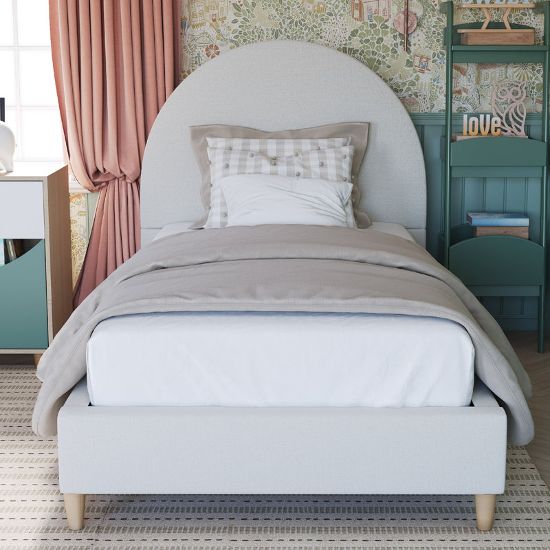 Jodiel Arched Boucle Upholstered Bed Frame, Cream, Twin