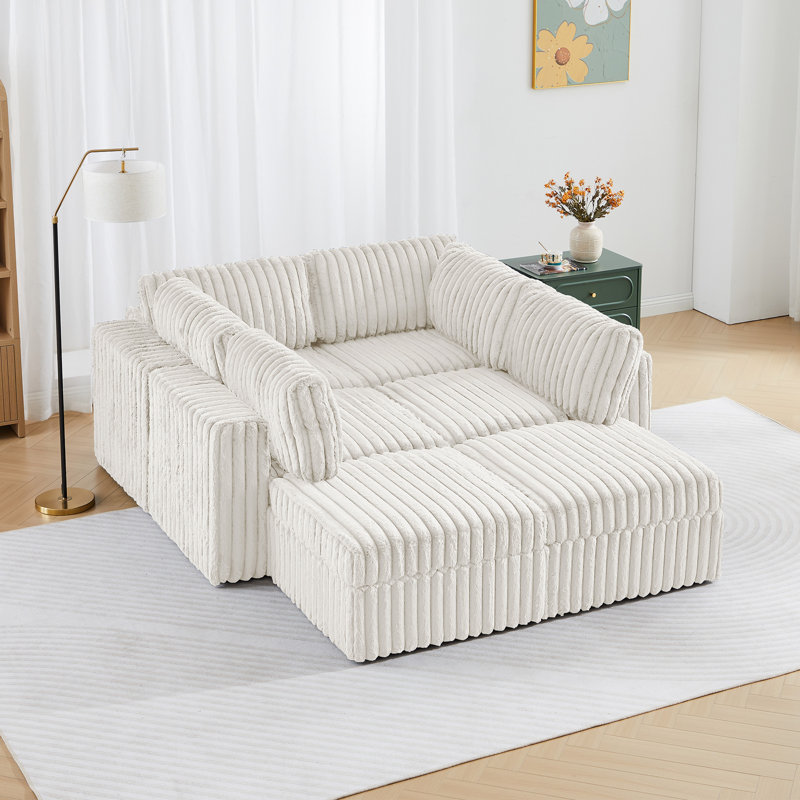 6 - Piece Upholstered Sectional, White Faux Fur