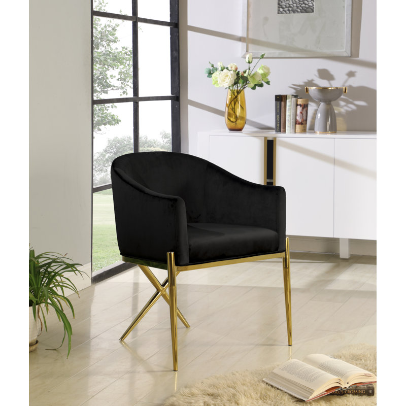 Chaise rembourrée Xavier, Velours noir, Or