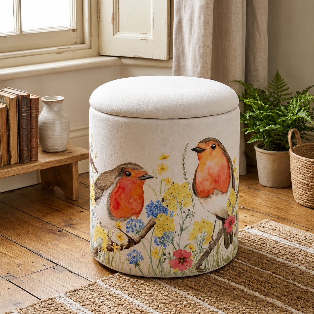 Block Print Upholstered Ottoman Footstool 40cm Footrest Stool Pouffe With Storage