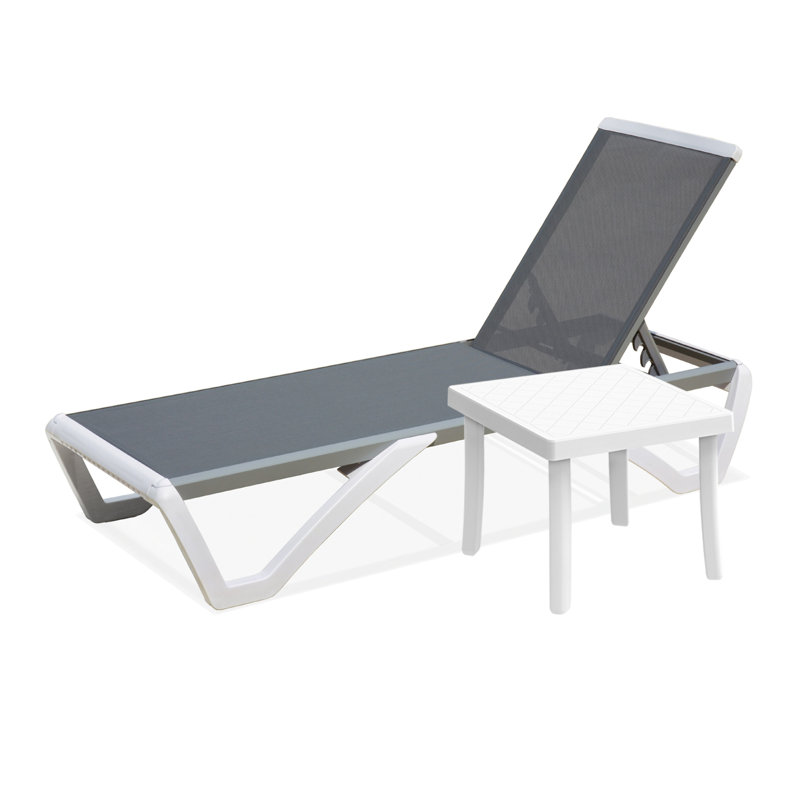 Lakeitha Outdoor Metal Chaise Lounge with Table, Gray