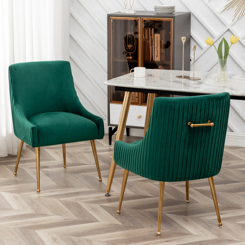 Baudel 19.7'' H Tufted Velvet Upholstered Side Chair, Dark Green