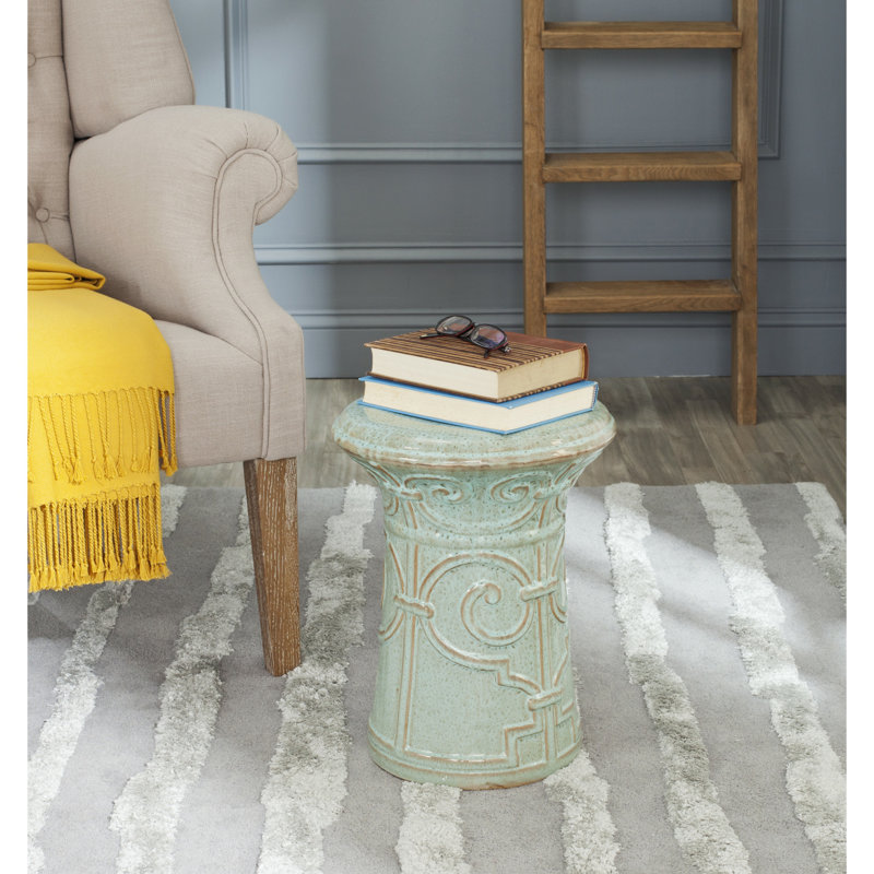 Jayesh Ceramic Accent Stool, Reactive Aqua