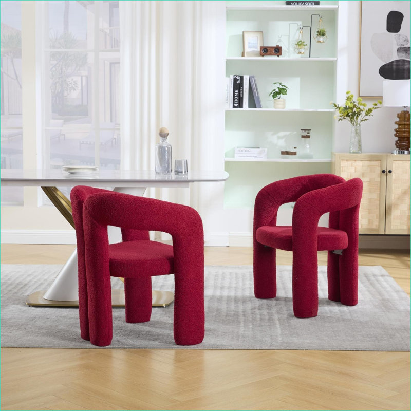 Ensemble de 2 fauteuils d'appoint rembourrés en velours de velours en peluche rouge Ruby, fauteuils modernes pour salon, pour adultes