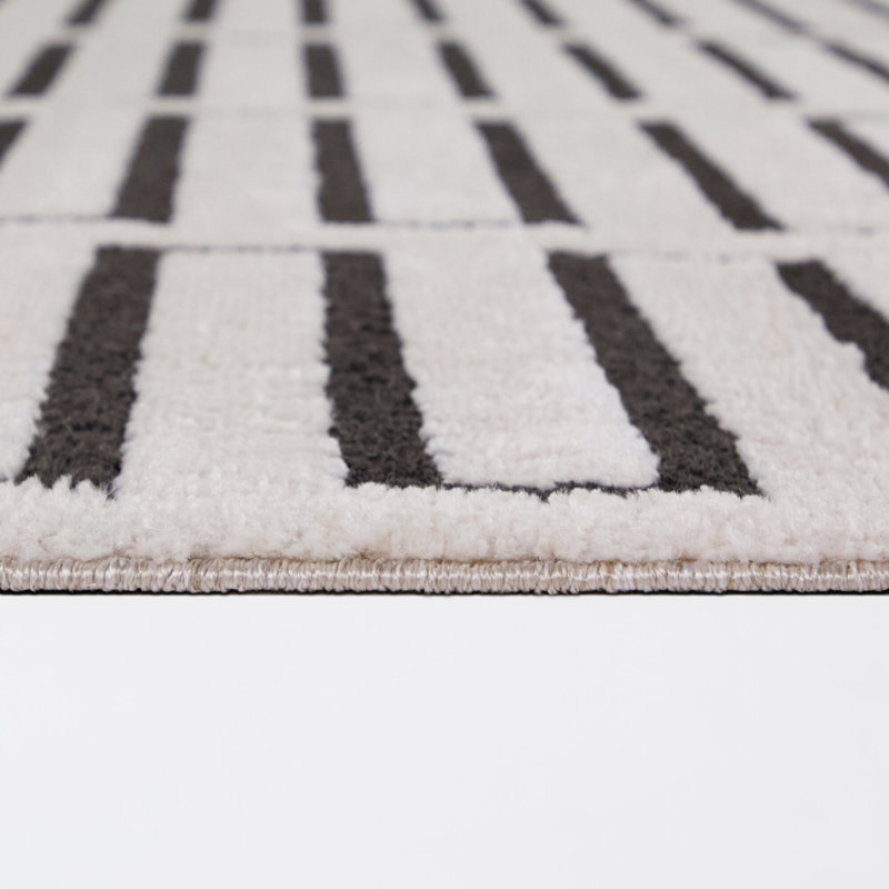 Grenville Cream/Black Geometric Modern Area Rug, 5'3" x 7'
