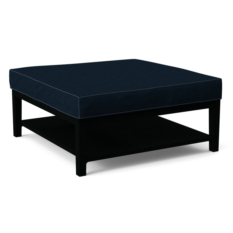 Hammond Square Ottoman, Green and Blue Stripe; 0252-54, Black Finish