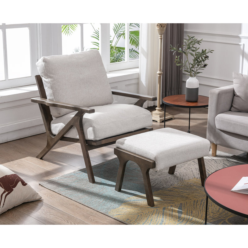 Juntier 25" W Linen Armchair and Ottoman, Cream