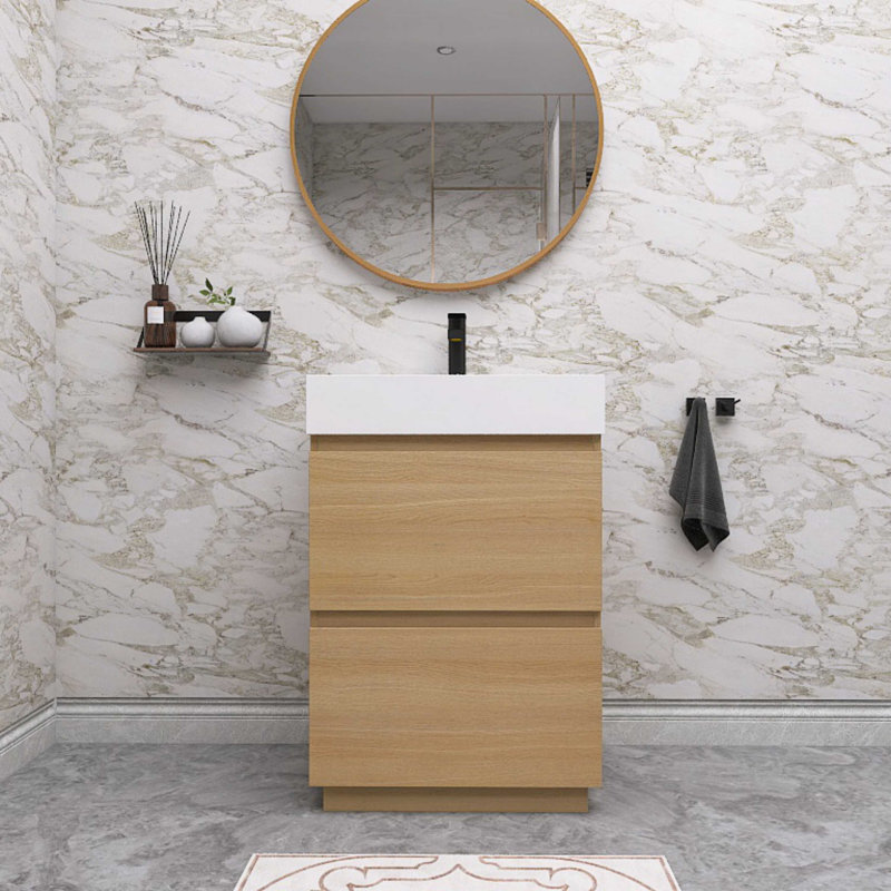 Meuble-lavabo simple 24 po avec plateau en résine Jamale, Beige