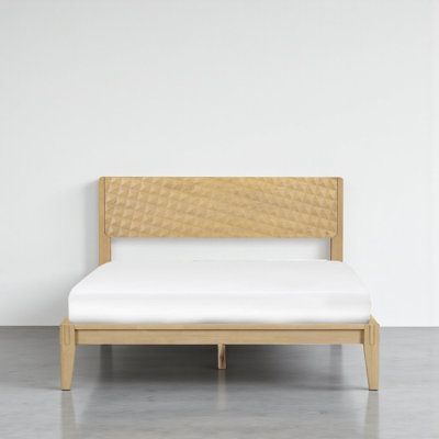 NTC Sapa Solid Wood Bed Frame with 3D Carved Headboard, Japanese Joinery, No Box Spring Needed, Silent slats, Easy Assembly by NTC