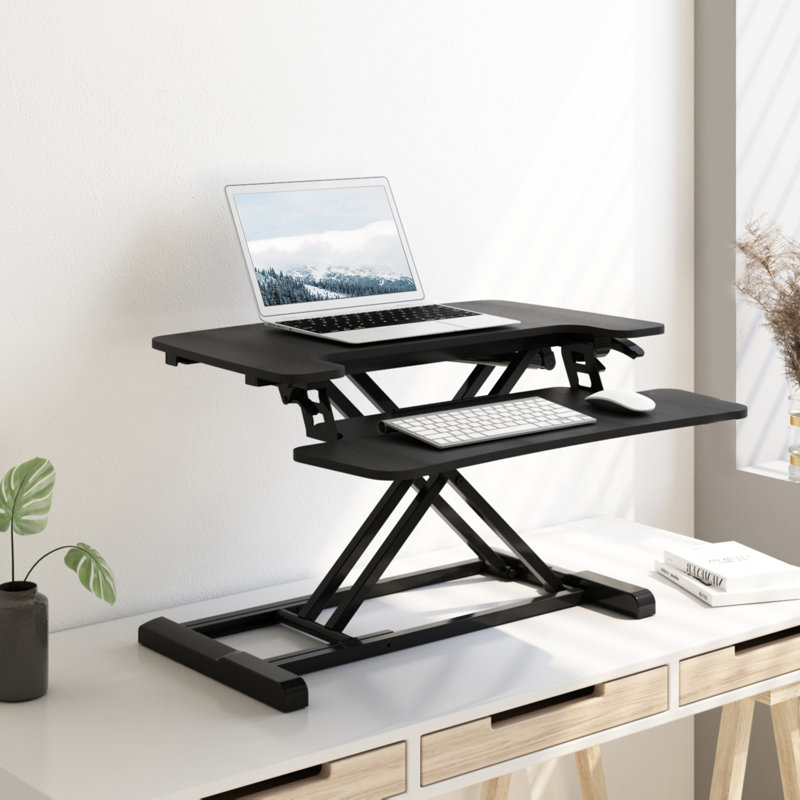Desk Converter with Removable Keyboard Tray, Black, 19.7" H x 28.4" W x 16.3" D