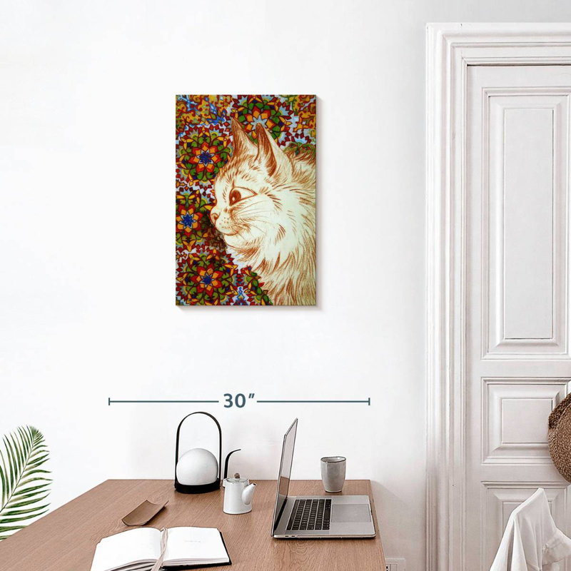 Chat Brampt sur fond de fleurs, H 24 po x l 16 po