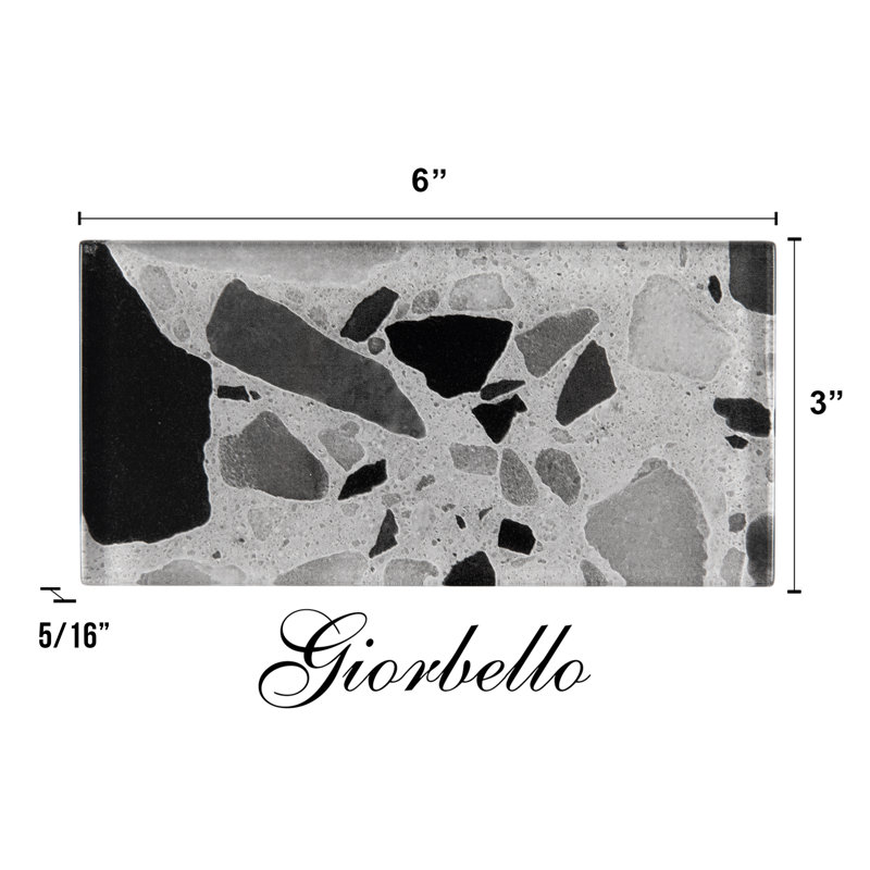 Glass Terrazzo 3'' W x 6'' L Glass Subway Singular Tile, Silver