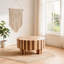 Table basse ronde de 31,5 po, rayure blanc délavé et noyer, plateau en placage de bois naturel, centre de table de salon moderne