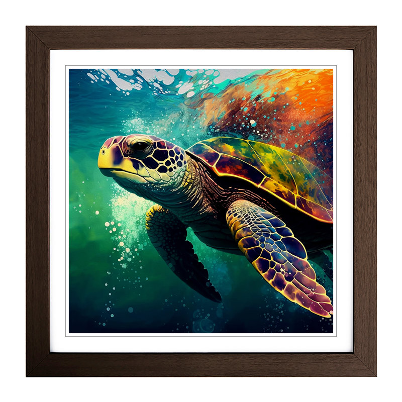 Sea Turtle Pop - Single Picture Frame Print on Wood, Oak