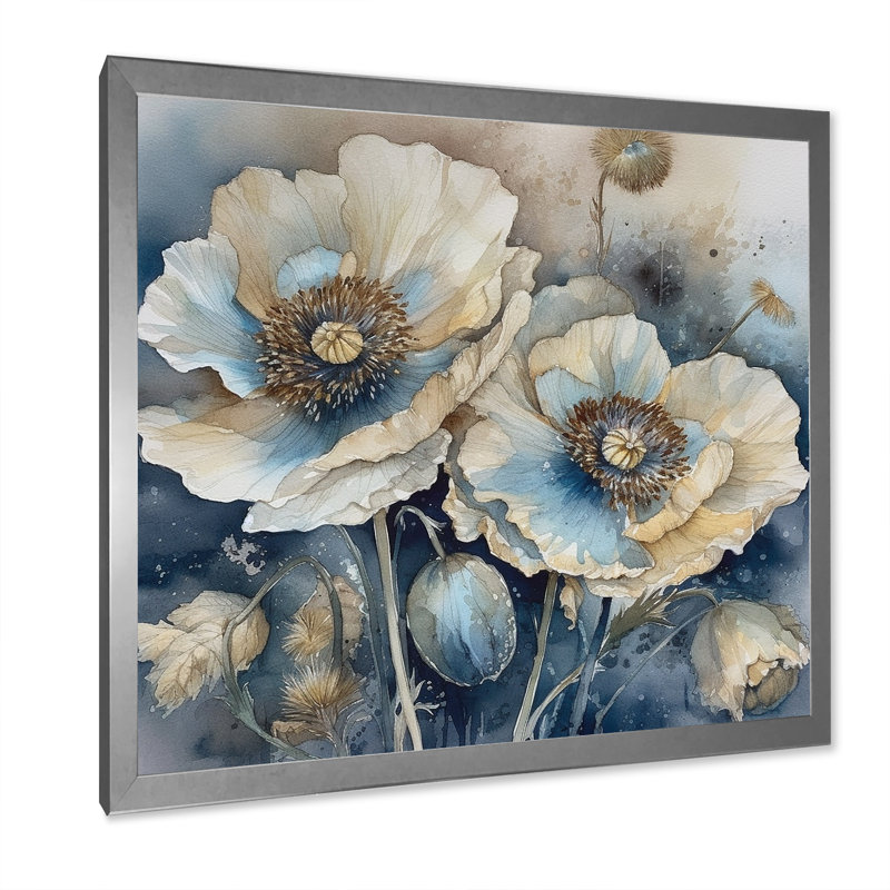 «Blue Poppy Serenity I», reproduction sur toile, Cadre simple argenté, H 16 po x l 16 po x P 1 po