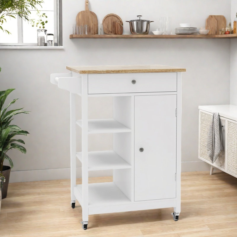 Kitchen Island with Rubber Wood Table Top