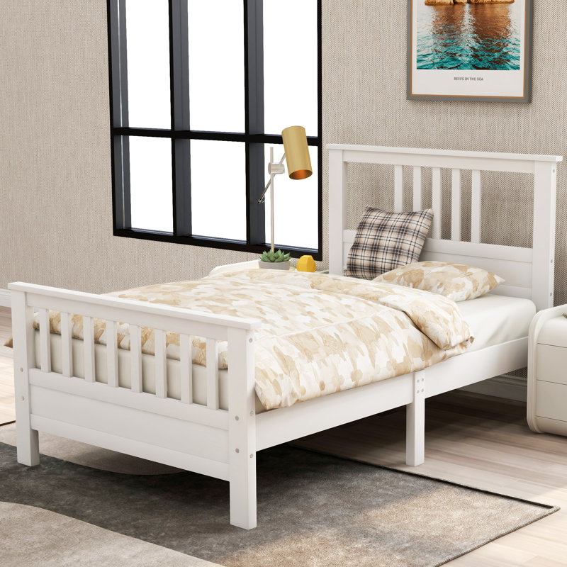 Lit plateforme en bois avec tête et pied de lit, Simple, Blanc