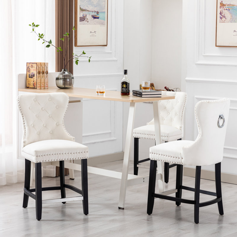 Tabouret de bar et de comptoir Kirsten, Tabouret de comptoir (siège d'une hauteur de 24 p, Blanc, Noir