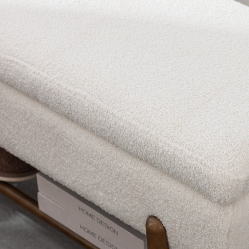 Mehrie Fabric Upholstered Storage Bench, White