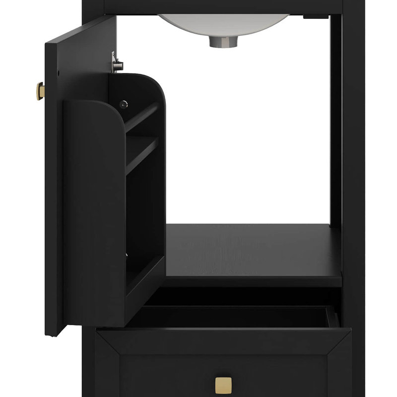 Meuble-lavabo de 20 po avec lavabo, meuble-lavabo en bois massif avec tiroir, support de rangement et porte à fermeture douce