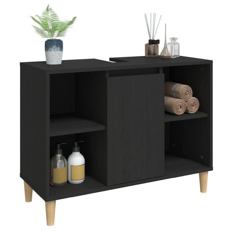 Tonsina Freestanding Bathroom Cabinet, Matte Black/Natural