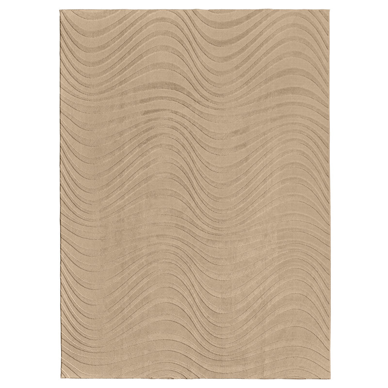 Comhan Lomira Beige Modern Wave Hi-Low Carved Indoor Shag Area Rug, Plush Polyester – Living Room & Bedroom - Beige