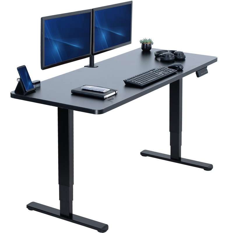 Bureau debout électrique 60 "x 24" VIVO, plateau de table noir, cadre noir, H 24,6 po x l 59 po x P 23,6 po, Noir, Noir