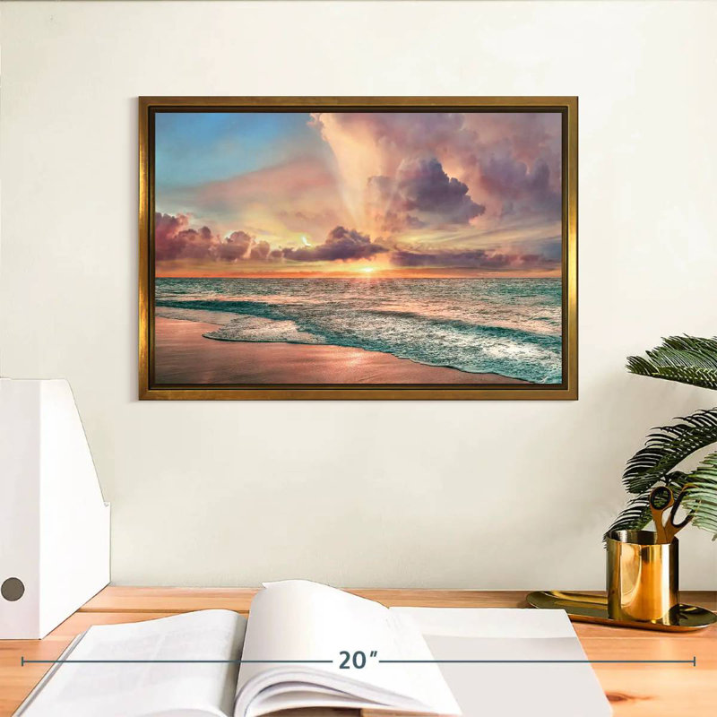 Plage de cuivre, Cadre flottant doré, 13 po x 9 po