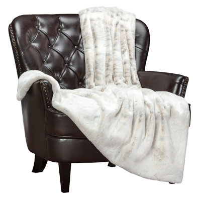 White Faux Fur Snow Leopard Throw Blanket With Mink Reverse