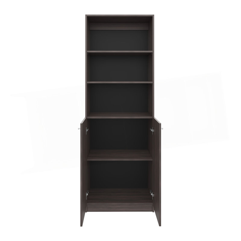 Bibliothèque 2 portes avec tablettes supérieures, Brun, noir