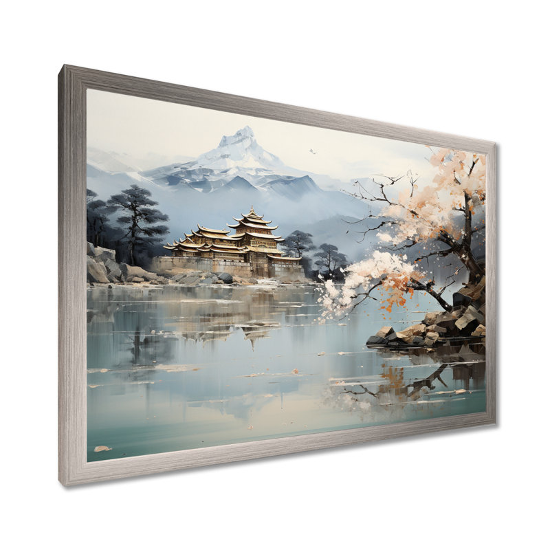 Art asiatique paysage impérial II - art mural asiatique, H 24 po x l 32 po, Argent argent, Cadre photo unique