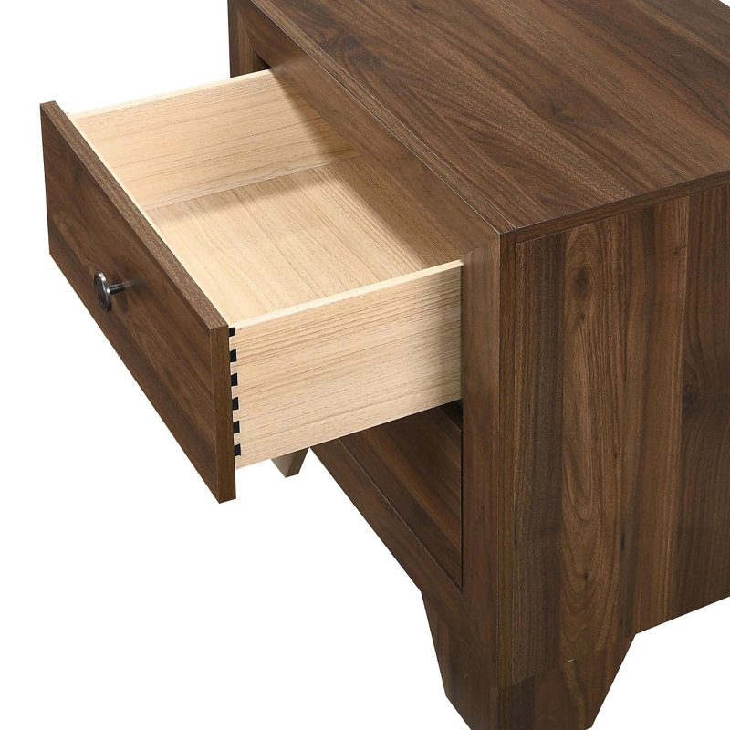 Table de chevet transitionnelle 1Pc 2 tiroirs avec quincaillerie en métal brun