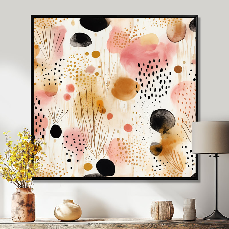 Graphic Fall Leaves - Botanicals Wall Art, Black Floater Framed Canvas, 16" H x 16" W x 1" D