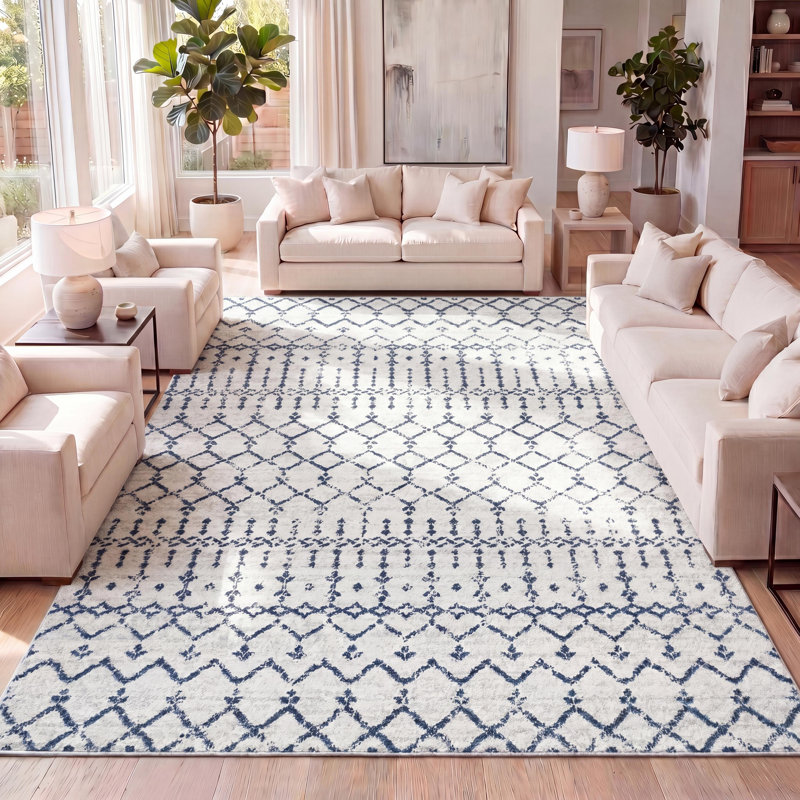 Tapis crème / bleu marine Kateshia, Rectangle 7 pi 8 po x 10 pi
