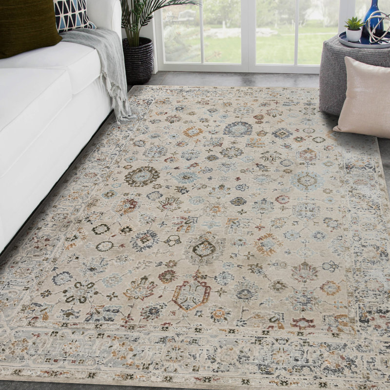 Kolar Traditional Floral Bordered Premium Polyester Performance Area Rug, Rectangle 3'3" x 4'11"