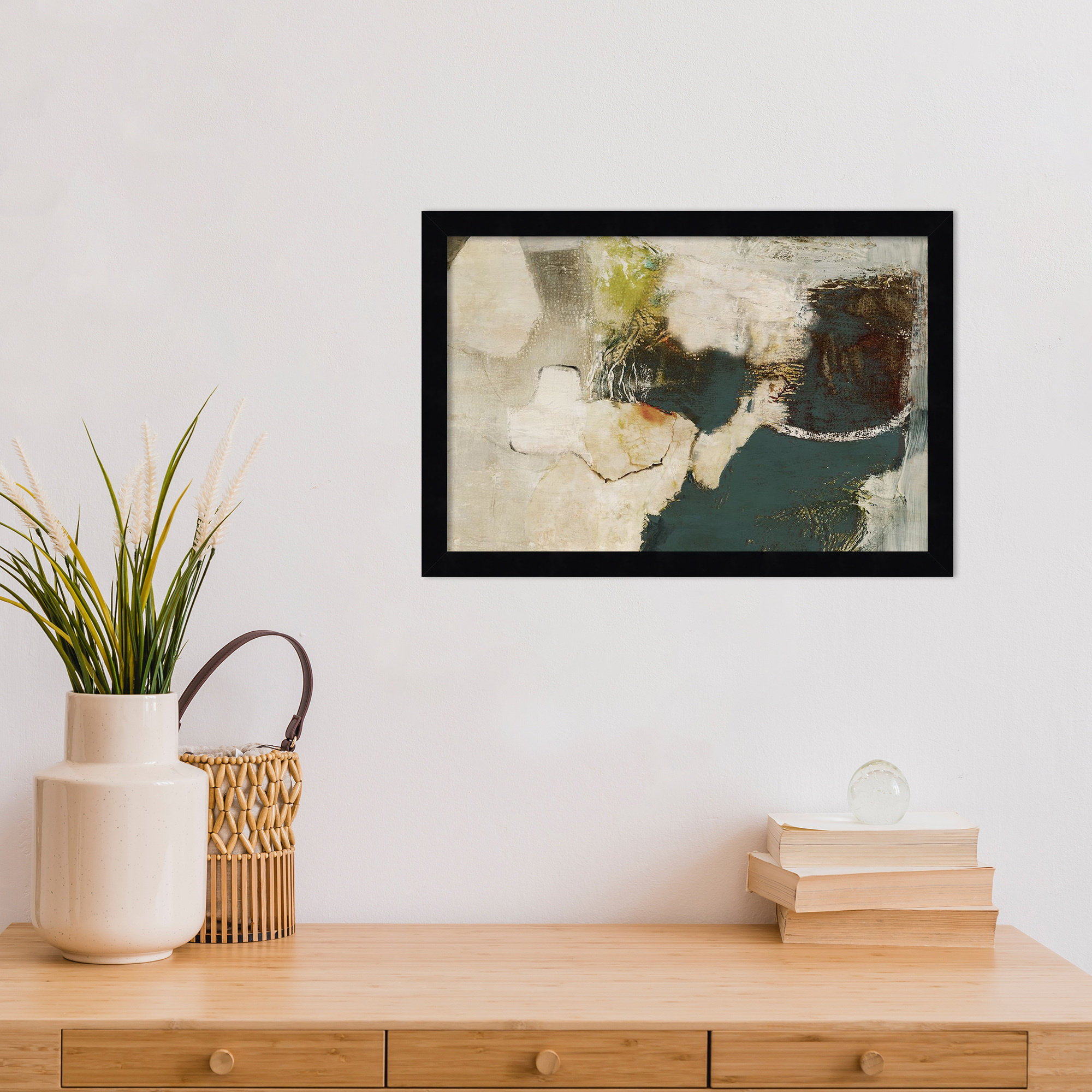 Obscured in Blue by Wood Framed Wall Art Print, 12" H x 17" W, Black