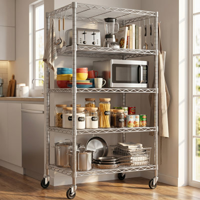  5-Tier NSF-Certified Chrome Electroplated Wire Shelving - 24"wx18"dx72"h 3-Segment Upright Diy Adjustable With Lockable Wheels, Heavy Duty Storage Rack For Kitchen, Garage & Pantry
