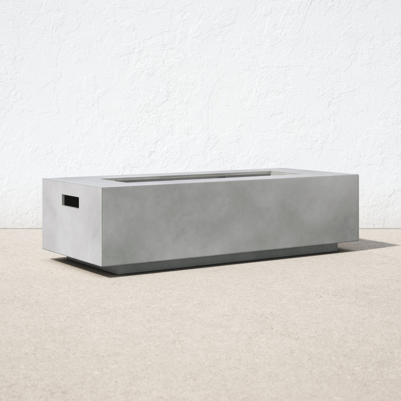 Rashid Rectangle Fire Pit Table, Natural Concrete, 15" H x 56" W x 24" D