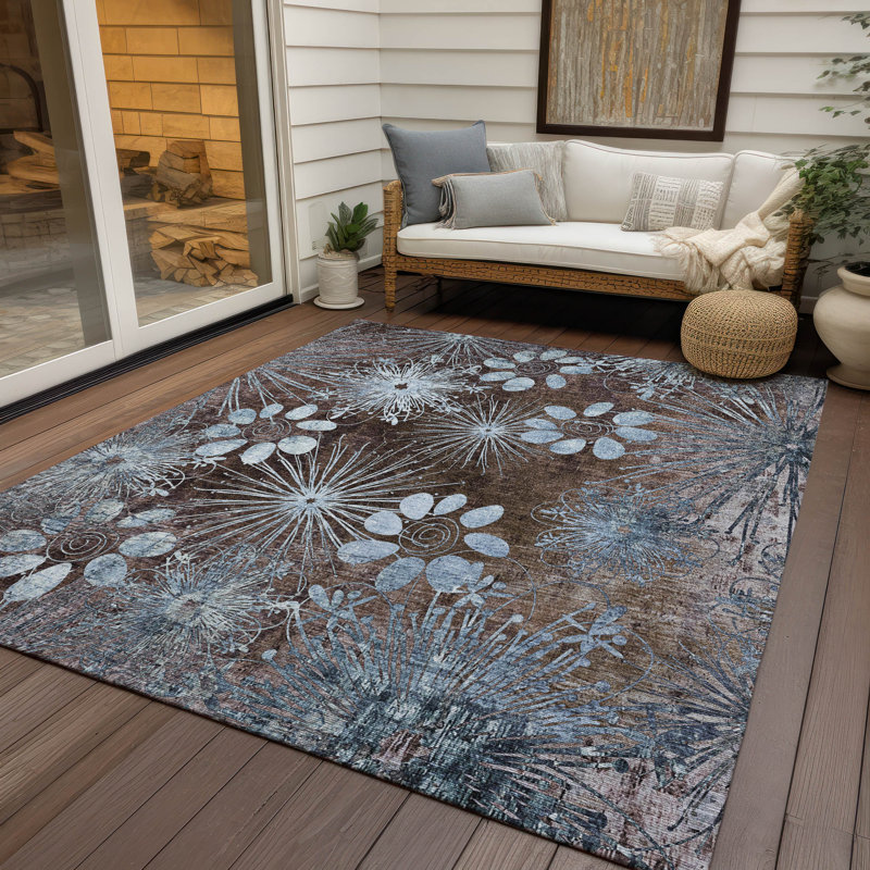 Machine Washable Indoor/Outdoor Kaczor ACN2225 Floral Rug, Rectangle 9' x 12'