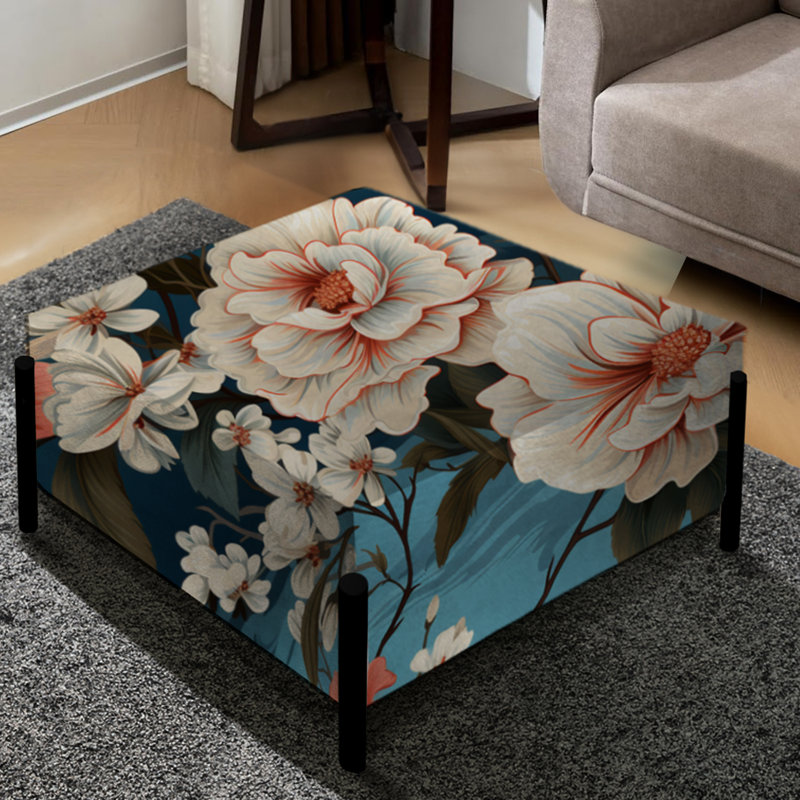 Motif floral Rhododendron - Grand repose-pieds carré floral