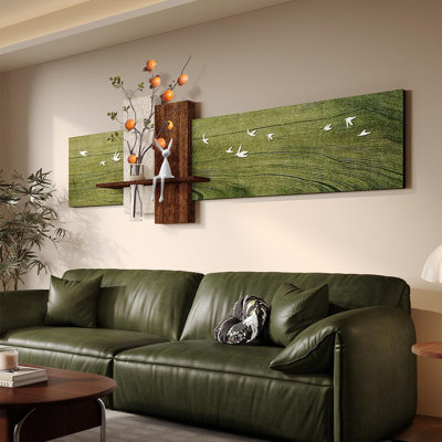 Art mural Mid-Century en grès vert avec tablette hydroponique et décor de lapin - Décoration de salon
