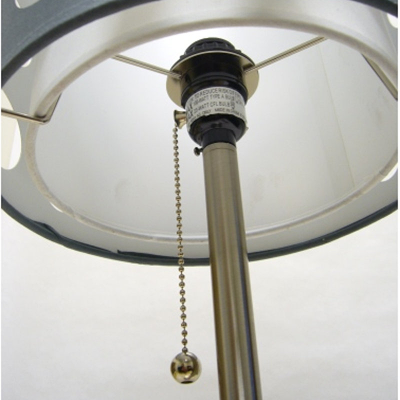 Lampe de table, abat-jour double en tissu gris et blanc, anneaux découpés rétro, 30 po