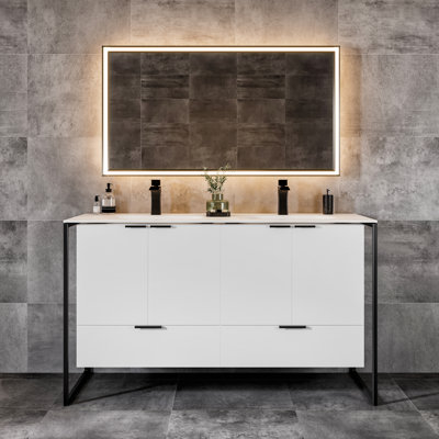 Mendiola 48 In.  Wall Mount Double Sink Bath Vanity With Solid Surface Top And Integrated Sinks