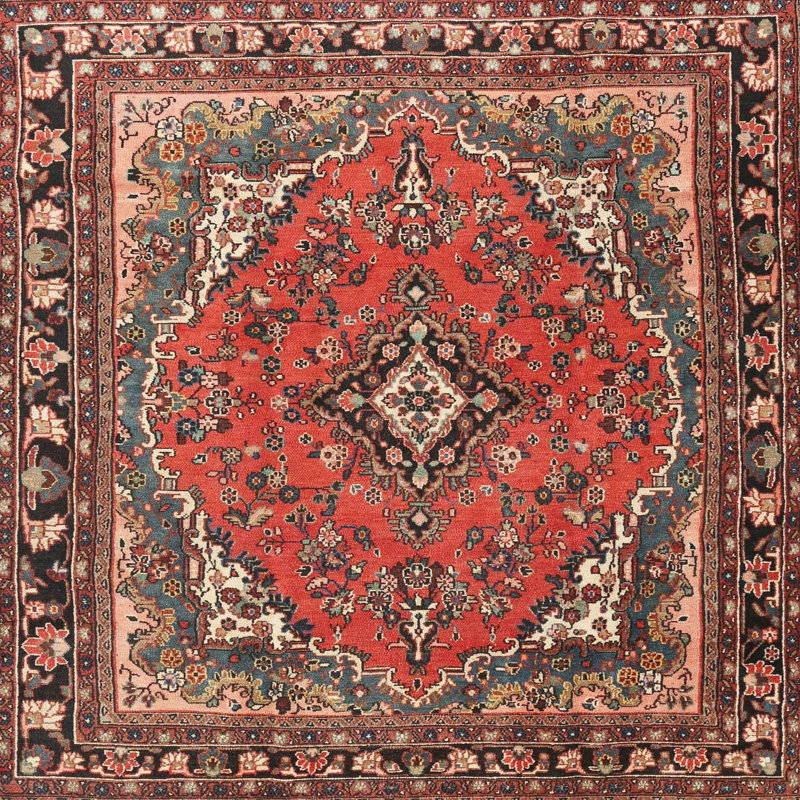Tapis traditionnel mehroon/noir/bleu, Carré 5 pi