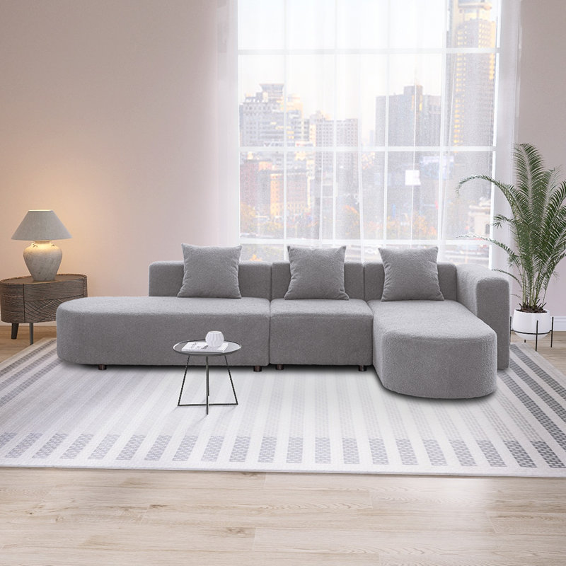 Canapé modulaire 3 pièces Meyzieu, Accoudoir à droite (vu de face), Tissu gris