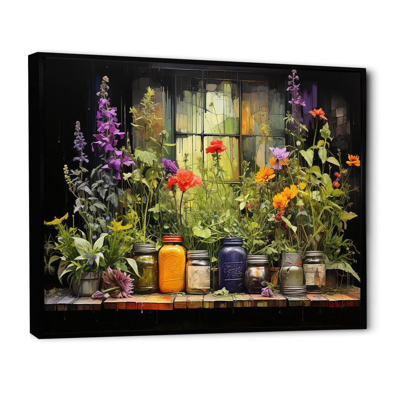 Blooming Urban Harvest avec poteries I, Cadre flottant noir, H 12 po x l 20 po x P 1 po