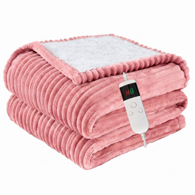 Jeté chauffant électrique en flanelle et en sherpa avec 10 niveaux de chauffage rapide, arrêt automatique 8 heures, protection contre la surchauffe, lavable à la machine, mauve, 72 po x 84 po